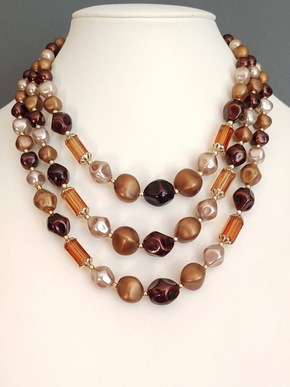 Vintage bead and glass 3 strand layered necklace